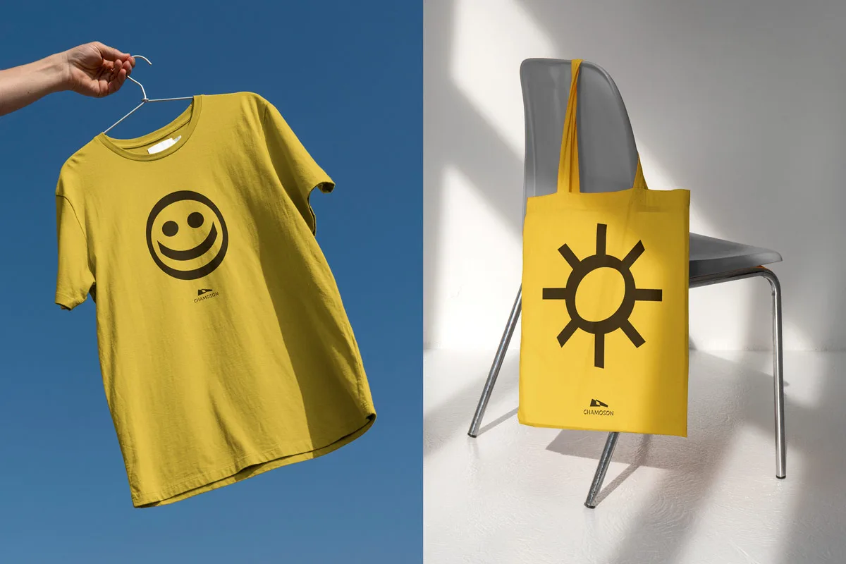 Chamoson merch — t-shirt and tote bag
